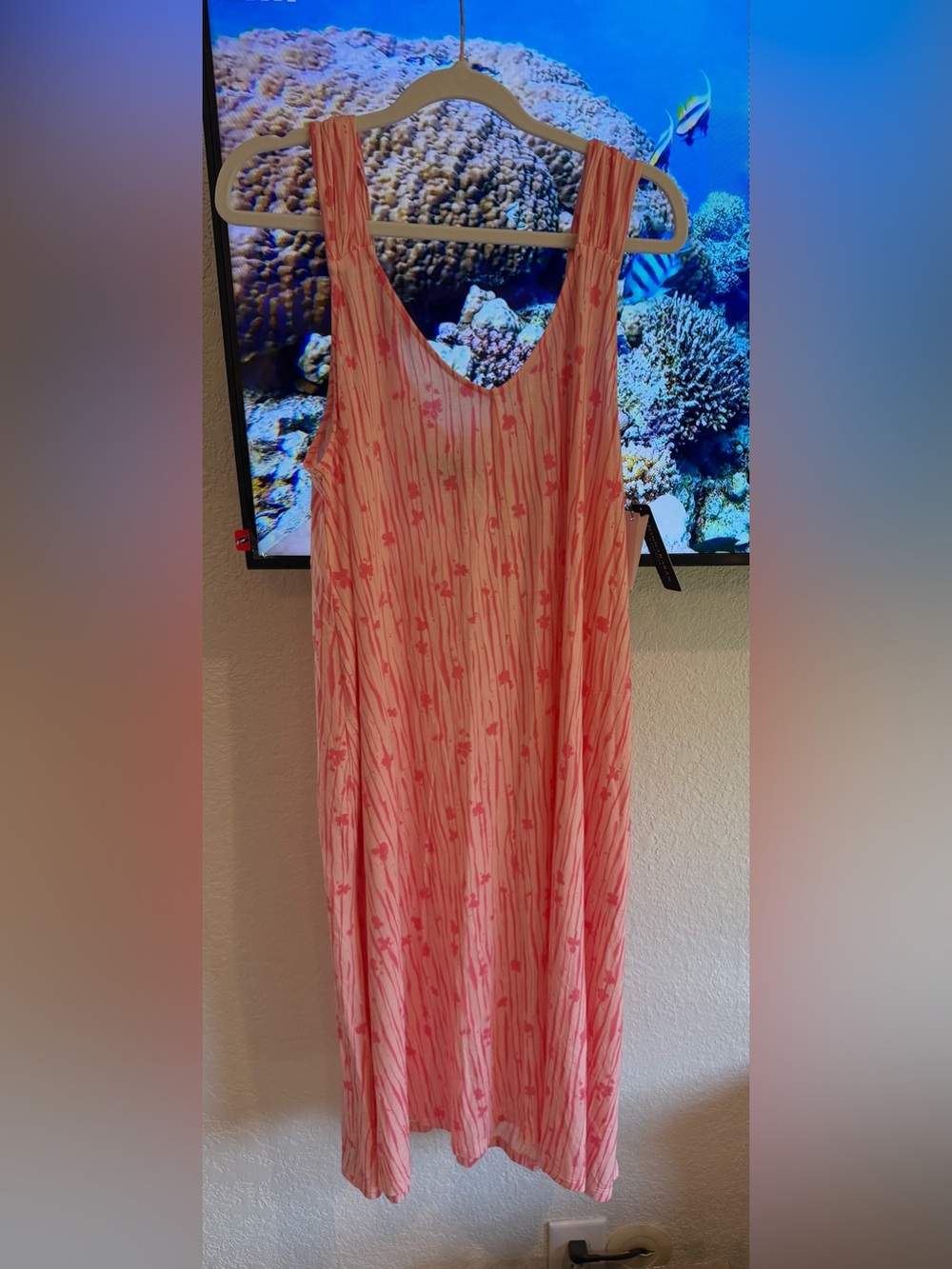 Donna Karan Pink Striped Floral Sleepwear Dress